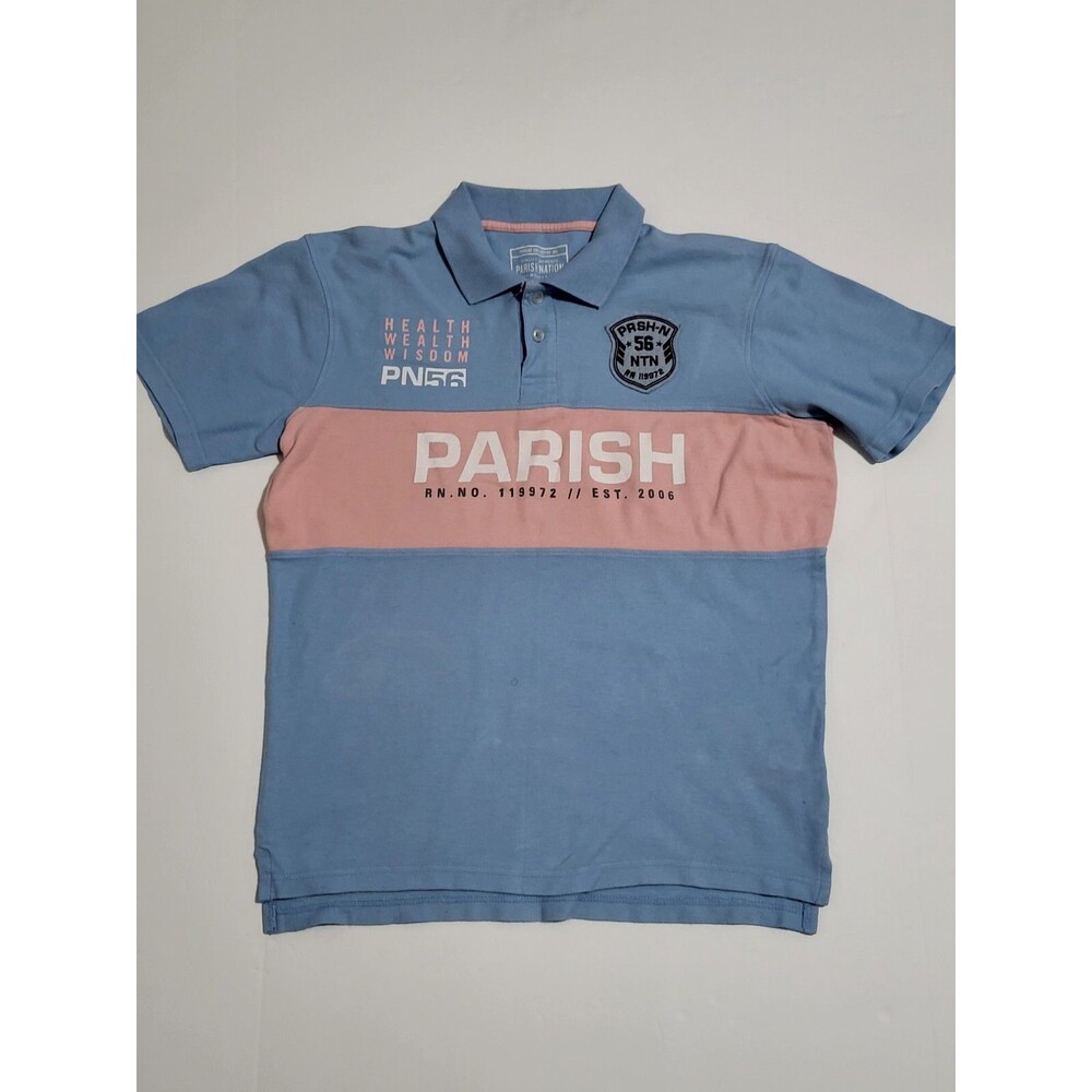 (#2) Parish Nation  Short Sleeve Polo Shirt Size Men's Medium Blue And Pink